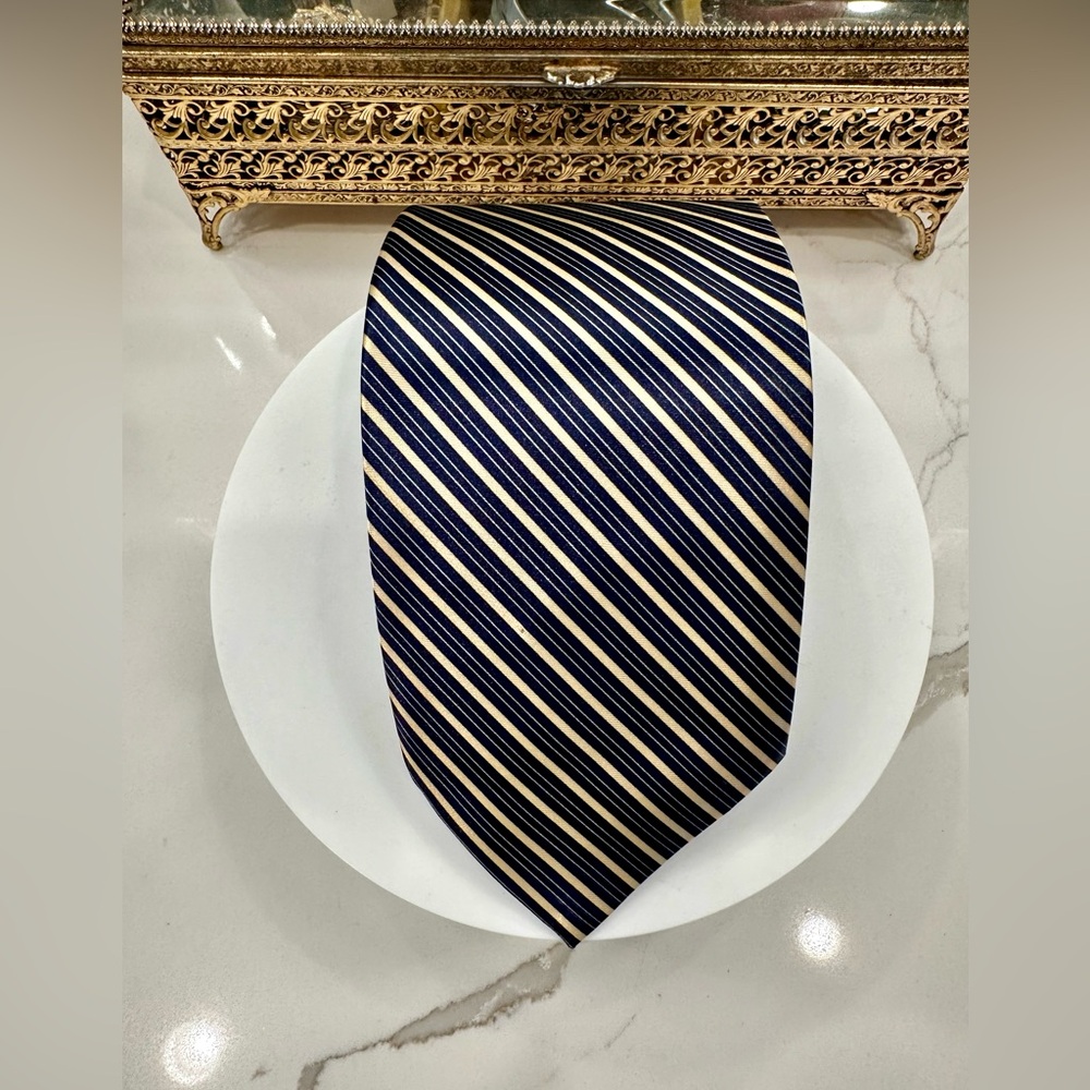 Bordeaux - Designed in France - Blue & Gold Diagonal Stripe Tie - VGUC